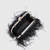 Evening Bags Rose Red Ostrich Hair Ring Box Small Square Bag Pu Chain Cross Shoulder Down Women's