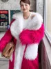 Женское меховое розово-красное длинное свободное меховое пальто с большими лацканами, защищающее окружающую среду, шерстяная куртка с большими карманами, толстые Chaquetas с хлопковой подкладкой