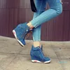 Vestido sapatos de jeans feminina cênus tênis lados com zíper de zíper grosso de salto alto