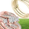 Обручальные кольца классическая принцесса 3pcs set charm Rose Gold