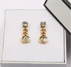 Gold Plated Sier Brand Designers Retro Chain Double Letters Stud Geometric Famous Women Crystal Rhinestone Pearl Earring Wedding Party