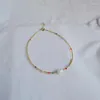 Halsband Original handgemachter Schmuck Bunte Gold Reisperle Naturperlen Anhänger Kurze Halskette Für Damen Modeaccessoires Einfach