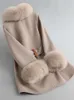 Women's Wool Blends CXFS Real Fur Coat Winter Jacket Women Natural Fox Fur Collar Cuffs Belt Cashmere Wool Woolen Ladies Outerwear Streetwear 231113