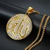 Pendant Necklaces Hip Hop Iced Out Rhinestone Stainless Steel Gold Color Muslim Allah Pendant Necklace For Women/Men Islamic Jewelry T230413