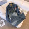 Women's Two Piece Pants Women Denim Coats Suit Spring Autumn Fashion Rivet Short Jackets And Loose Jeans 2 Pieces Clothing Sets Female