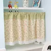 Curtain Floral Printed Short Rod Pocket Curtains For Bay Window Treatment Cabinet Dust Drapes Coffee Decorative Half-curtain