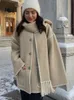 Women's Wool Blends Women Coat with Scarf Autumn Winter Warm Woolen Jackets Lady Vintage Elegant Single Breasted Overcoat Female Casual Loose Jacket 231114