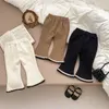 Trousers Autumn Winter Girl Baby Plus Velvet Thick Boot Cut Children Ribbed Solid Fleece Casual Pants Kid Warm Cotton Fashion Trousers 231114