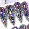 False Nails Handmade Luxury Bling Rhinestone False Nails Tips Glittery Full Cover Long Stiletto Coffin Acrylic Fake Nail With Glue Reusable Q231114