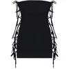 Casual jurken Sexy Slim Fit Hollow Out Bandage Strapless Tassels Black Mini Dress Bow Lace-Up Elegant For Women 2023 Summer Party Club