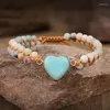 Bracelets porte-bonheur Bracelet en pierre en forme de coeur Fabriqué à la main Creative Knitting Double couche Winding Stone Beads Yoga For Women's Men Jewelry