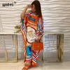 Plus storlek klänningar afrika mode bloggare rekommenderar tryckt silk kaftan maxi klänningar lös sommarstrand bohemisk kaftan lång klänning för lady 231114
