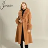 Mélanges de laine pour femmes Manteau en laine de cachemire pour femmes Trench avec col et manchette en vraie fourrure de renard Double face ceinture haut de gamme longue poche vêtements d'extérieur de luxe pour dames 231113