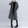 女性用ウールブレンド格子縞のトレンチウールコートのための冬のゆるいコートフードファッションと暖かいカジュアルボタン特大ジャケット231113