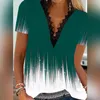Women's Blouses Fashion Casual Top Thin Tee Stretchy Lace Stitching Collar Pullover T-shirt Sweat Absorbing