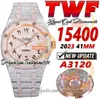 TWF tw15400 A3120 Automatic Mens Watch Fully Iced Out Paved Diamond Dial Steel side with Diamonds Two Tone Bracelet Super Edition Jewelry trustytime001Watches