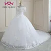 Luxury Crystal Pärlad bröllopsklänning En linje utanför axeln Korta ärmar Vit färg Court Train Wedding Dress Factory Price WX0268