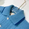 Cardigan per bambini con risvolto di lusso Maglione per bambini monopetto blu puro Taglia 100-160 Giacca lavorata a maglia per bambini di alta qualità Nov10