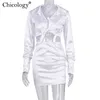 Tvådelad klänning Chicology Kvinnor Silkeslen Satin 2 Set Spets Långärmad Crop Top Kjol Höst Vinterkläder Mode Sexiga Outfits 230413