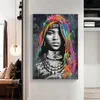 Afrykańska czarna kobieta graffiti sztuka plakaty i grafiki abstrakcyjne afrykańską dziewczynę na płótnie obrazy na ściennych zdjęciach Wall Decor207w