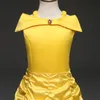 Vestidos de niña Adorable para niños Vestido de fiesta de satén para bebés Vestidos para niñas pequeñas Manga amarilla para niños Disfraz de princesa para niñas