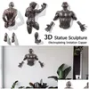 Objets décoratifs Figurines 3D à travers le mur Figure Scpture Résine Galvanoplastie Imitation Cuivre Ornement de caractère abstrait Stat Dh8Uh