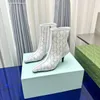 Kvinnor Crystal Mesh Sandal Boot Women's Leather Trims Mid-Heel Boots Dress Shoes Heel 7.5cm Design Sho Size35-42 04