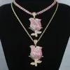 Luxury Hip Hop Rose Flower Pendant with Rope Chain 5mm Tennis Chain Plated Two Tone Necklace Wedding Jewelry Drop Ship