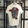 Erkek Polos Kafatası Sokağı Tarzı Kısa Kollu Tavan T-Shirt Pamuk Rhinestone Lüks Tasarım Mavi Tees Yaz Moda Giyim Giyim S-3XL