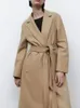 Women's Wool Blends RR1534 Camel Detached Big Fake Fur Collar Wool Blends Coats Womens X Long Loose Winter Wool Jackets Belt Tied On Waist Outwear 231114