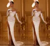 Size Elegant Plus Mermaid Wedding Dresses Sweetheart Floor Length Backless High Side Split Pearls Pleats Draped Satin Garden Sceond Reception Dress Bridal Gowns