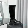 고급 디자이너 Long Boots Glossy Boots 여자 클래식 스타일 플랫 바닥 부츠 가죽 컬러 디자이너 럭셔리