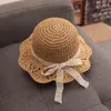 Hats moda słoma słońce z koronkowymi bownotem Summer Baby Girl Beach Cap Dzieci Fisherman Hat Outdoor Sunshreen dla dzieci