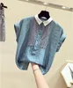 Chemises pour femmes Shirts Summer Femmes Loose Loose Casual Short Short Peter Pan Collar Patchwork Tops Vintage Femme Blouse Elegant Office Lady 230414