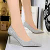 Abendschuhe Luxus Damen Bling Gold Silber 5cm 7cm 9cm High Heels Pumps Lady Scarpins Glitter Party Low Braut Hochzeit Prom