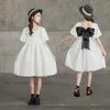 Girl Dresses 10 12 Years Girls Party Ceremony Elegant Square Collar Bow White Clothes For Teenage Birthday