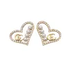 Retro placcato oro designer di marca lettere stud clip catena geometrica donne famose cuore cristallo strass perla orecchino festa di nozze
