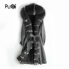 Pele feminina faux pudi casaco de lã real parka rex coelho forro gola feminina inverno longo com capuz jaqueta trench outwear zy18170 231114