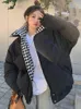 レディースダウンパーカス冬の綿ジャケット女性ジッパールーズパッドドーコートメスソリッド肥厚温かいパフジャケットブラックカーキ231114