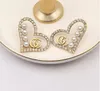 Retro placcato oro designer di marca lettere stud clip catena geometrica donne famose cuore cristallo strass perla orecchino festa di nozze