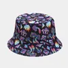 Bérets Double face portable sept couleurs champignon motif chapeau de pêcheur hommes femmes chapeaux de soleil en plein air dessin animé pliable seau casquette