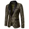 Męskie garnitury Blazers Gold Jacquard Bronzing Floral Blazer Suit Single Button Kurtka ślubna Party Stage Coster 231113