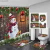 Cortinas de chuveiro bonito boneco de neve natal cortina de chuveiro conjunto prata floco de neve bolas de natal decoração do banheiro tapete banho toalete capa r231114