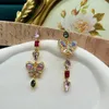 Necklace Earrings Set Vintage Sweet Bow Flowers Rhinestone Light Luxury Premium Pink