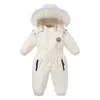 Jackor 30 Vinter babykläder förtjockar varma jumpsuits snöar flickor pojke huva jacka vattentäta rompers skiddräkter barn täcka ytterkläder 231113