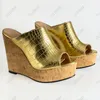 Olomm Handmade Women Platform Mules Sandals Slippers Wedges Heels Peep Toe Gorgeous Gold Silver Night Club Shoes Size 5-20