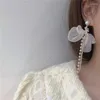 Boucles d'oreilles pendantes Style long gland pour femmes perle dentelle noeud papillon blanc S925 aiguille en argent tempérament doux avancé bijoux à la mode cadeau