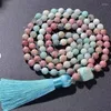 Catene rosa e blu annodate a mano amazzonite rodonite calma 108 perle collana ciondolo grezzo tassl mala collane regalo