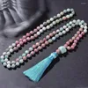 Catene rosa e blu annodate a mano amazzonite rodonite calma 108 perle collana ciondolo grezzo tassl mala collane regalo