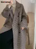 Mezclas de lana para mujer Cotvotee Gingham Coat Mujer Otoño Invierno Moda Manga larga Suelta Vintage Lace Up Turn Down Collar Chaqueta 231113